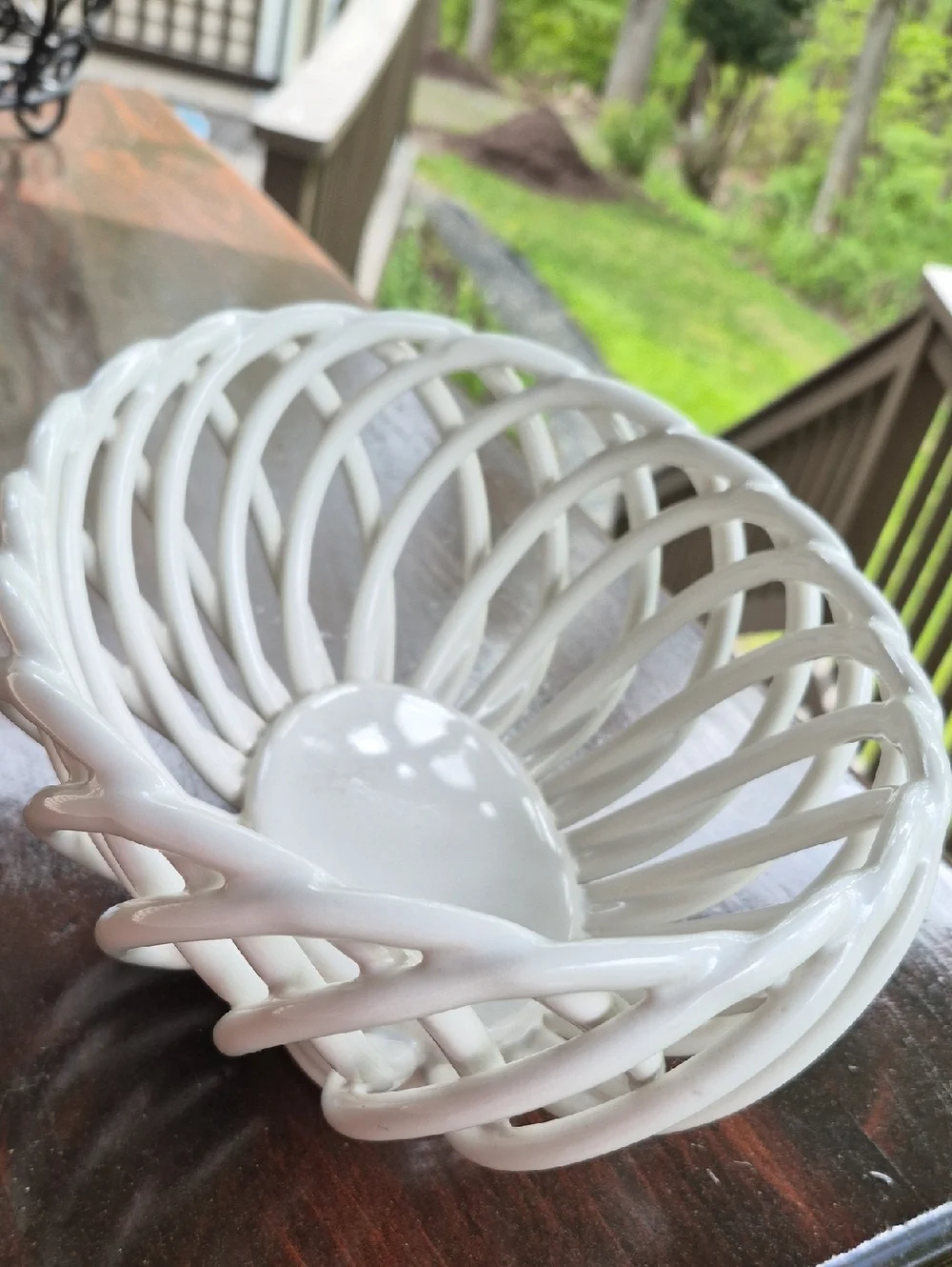 Vintage White Ceramic Open Weave Decorative Bowl